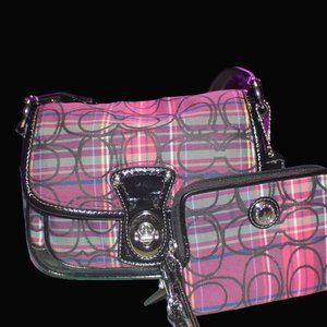 PURPLE POPPY COACH HANDBAG & COIN PURSE